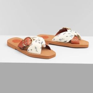 Chloe Woody Embellished Floral Slides Size 38